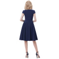 Belle Poque Retro Vintage 1950&#39;s Cap Sleeve Navy V-Neck Swing Party Dress BP000372-2